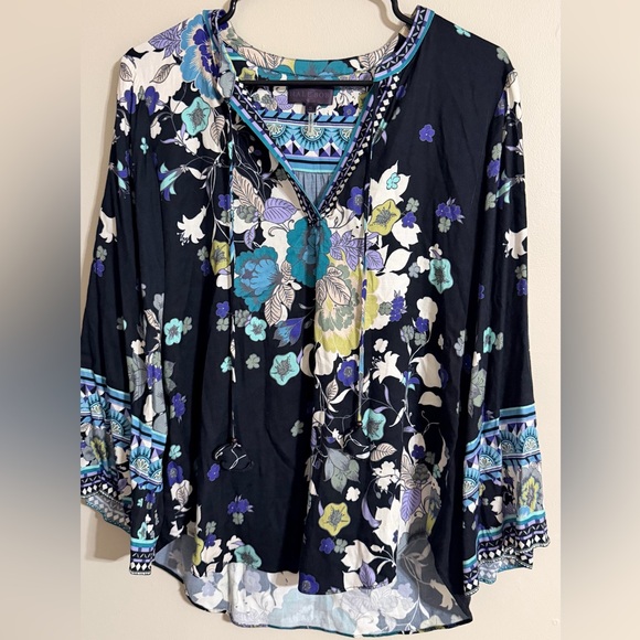 Hale Bob Black and Blue Floral Blouse - Picture 1 of 4